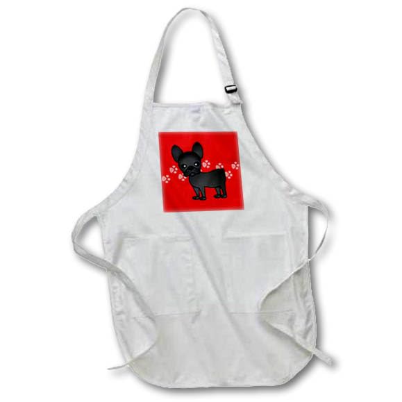 3dRose Cute Black Brindle French Bulldog Red with Pawprints Apron, White, 22 x 24-Inch