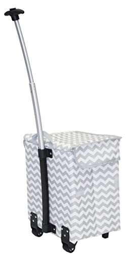 Smart Cart, Grey Chevron Rolling Multipurpose Collapsible Basket Cart Scrapbooking - Thumbnail 2