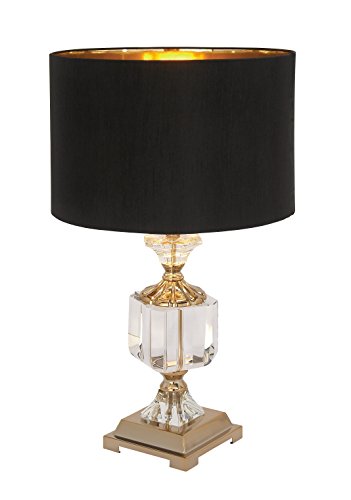 Deco 79 Crystal Room Table Lamp Accent Lamp with Gold Accents, Lamp 14" x 14" x 24", Black