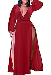Women's V Neck Bridesmaid Dress with Slit A Line