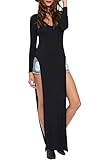 Dearlovers Women's Knotted Front Slit Long Sleeve Maxi Club Dress