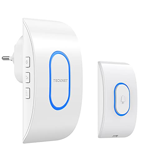 TECKNET Wireless Doorbell Outdoor Waterproof, IP65 Waterproof Doorbell 400M, 60 Melodies and 5 Volume Levels, 3 Working Modes, LED Indicator for Home, Living Room, Office – White