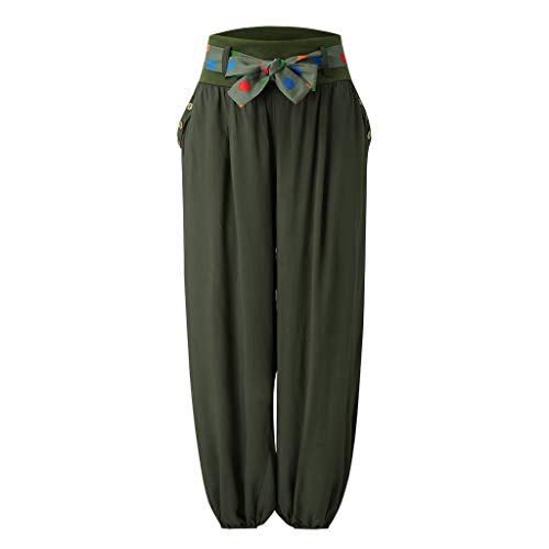CCatyam Plus Size Yoga Pants for Women, Wide Leg Harem Pocket Trousers Printed Loose Fashion Army Green