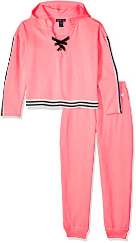 Limited Too Girls' Big Lace Up Hoodie and Jogger Pant Set, neon Coral, 8