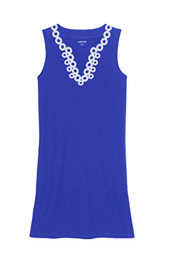 Lands' End Women's Cotton Jersey Embellished Sleeveless Swim Cover-up Dress Medium Galaxy Blue/White - Thumbnail 3