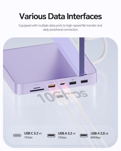Hub USB-C per iMac 24" M1/M3/M4 con box esterno per SSD M.2 NVMe da 4 TB | PULWTOP hub USB C per iMac da 24" 2021-2024 con HDMI 4K a 60 Hz, 2,5 GbE, USB A/C 3.2 10 Gbit/s, SD/TF, audio - Viola