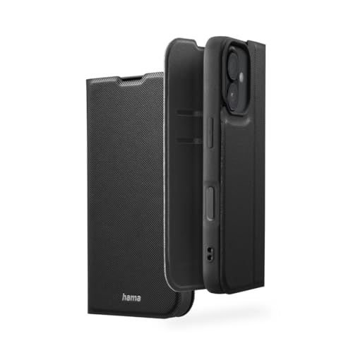 Hama Funda para iPhone 16 (Funda para telefono movil, con Tarjetero, proteccion Adicional de Pantalla y camara, con iman, Funda Blanda, antihuellas) Negro