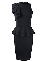 VFSHOW vestido de fiesta de cóctel de negocios con volantes y cuello redondo para mujer