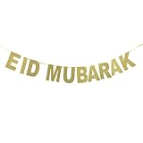 Cianowegy Eid Mubarak Glitter Banner Gold Letters String Flag Party Decoration EID MUBARAK Pennant Banner Cardboard Party Supplies