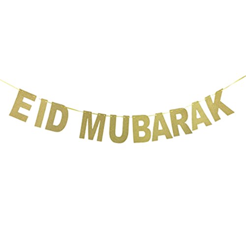 Cianowegy Eid Mubarak Glitter Banner Gold Letters String Flag Party Decoration EID MUBARAK Pennant Banner Cardboard Party Supplies