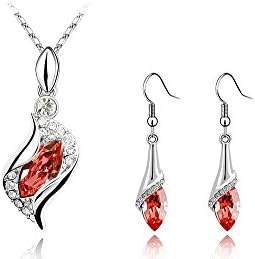 Retop new exquisite diamond set - necklace, earrings (rosy red)