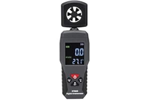 WALFRONT Smart Sensor Digital Anemometer 0.3-30m/s 0.6-58 Knots Handheld LCD Wind Speed Meter Wind Gauge ST9606 Portable for Measuring Wind Speed and Temperature（Black）