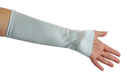 Cinderella Satin Fingerless Elbow Length Gloves, Light Blue - Thumbnail 2