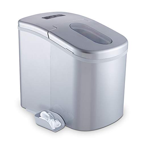 YONGTONG Portable Ice Maker Countertop, Easy-Use 8 Mins Automatic Ice Cube Maker, 26 lbs Ice Per Day, 2 Ice Cube Size, Quiet and Fast Electric Ice Maker Machine with Ice Scoop and Ice Basket, Silver