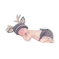 Pinbo Baby Photography Prop Crochet Knitted Deer Beanie Hat Diaper Costume