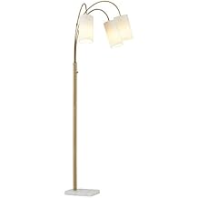 Rivet 3-Light Marble and Brass Arc Floor Lamp, with Bulbs, 79" x 27" x 21"