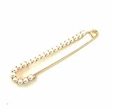 Odette Safety Pin Movement - Rhodium Plated Large Safety Pin Jewelry - Unique Punk Chic Brooch Style Pin - Catch Scarf or Lapel - Candy Cane Shape Plated Gold or Siver with Imitated Pearl (Gold)