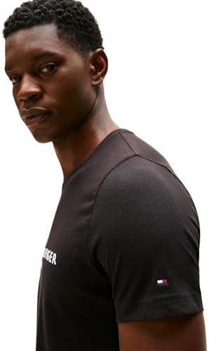 Herren T-Shirt Kurzarm Core Tommy Logo Rundhalsausschnitt, Schwarz (Jet Black), L