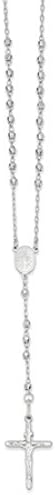 Roxx Fine Jewelry 14K White Gold Ornate Miraculous Medal Rosary Necklace 4.00mm Beads 24"