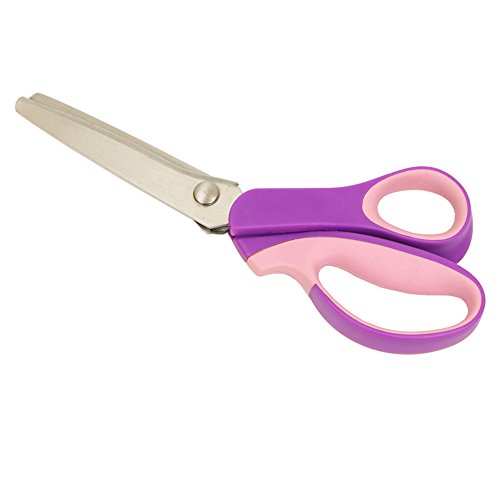 JISTL Pinking Shears for Fabric, Stainless Steel Handled Professional Dressmaking Sewing Scissors Zig Zag Fabric Craft Scissors 9.3 inch Scalloped (Purple)