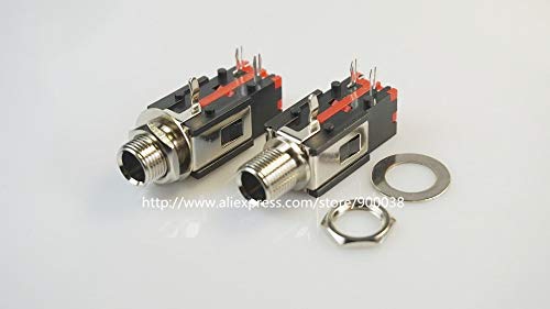 Calvas 2pcs Thread Lock Panel Mount 1/4" 6.35 mm Stereo Phone Jack Headphone Socket 3 Conductor 3 Contact Right Angle Audio Connector