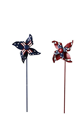 Waroom Home Patriotic Pinwheel Set of 2, American Flag Metal Wind Spinner for 4th of July Decoration, Stars and Stripes, Red White and Blue (S) - Thumbnail 3