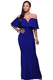 Alvaq Women's Sexy V Neck Ruffle Off Shoulder Evening Maxi Party Dress
