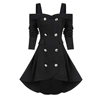 Midress Women Gothic Plus Size Long Tops Fashion Bakcless Button Long Sleeves Tops Tunic Coats Party Casual Festival Costumes