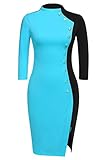 Zeagoo Women Collar High 3/4 Sleeve Button Decor Side Split Wear to Work Dress