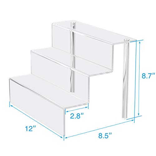 Femeli 3 Tiers Clear Acrylic Risers Display Stand Shelf for Collectibles Action Figures Amiibo Pop Funko Craft Show,Table Top(12.5 x 8 Inch,2 Pack)