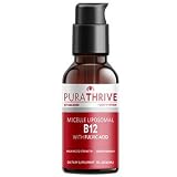 PuraTHRIVE Vitamin B12 Liquid Drops. Liposomal B12 in Methycobalamin form for Maximum Absorption and Potency. Vegan Friendly, GMO free, Made in USA.