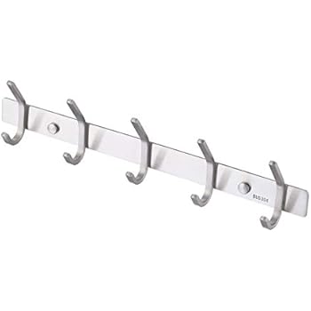 KES Bathroom Towel Rail Rack with 5 Scroll Hooks Wall Mount SUS304 Stainless Steel Brushed, AH203H5-2