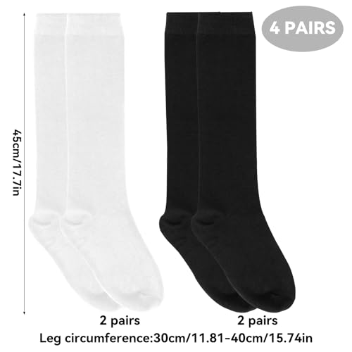WiseJoy 4 Pieces Knee High Socks, School School High Stockings Cotton for Uniform and Sport, High Socks Children, Cotton Socks for Women Unisex