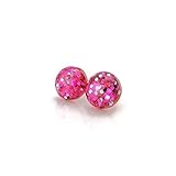 Pink Glitter Confetti Filled Earrings on Hypoallergenic Plastic Posts, 12mm
