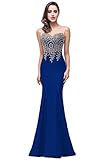 Lace Appliques Sheer Tulle Mermaid Long Bridesmaid Maxi Dresses, 2, Royal Blue