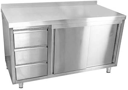 Equipementpro Wtd 1660s Armoire De Travail Professionnelle En Acier Inox 2 Portes Coulissantes 3 Tiroirs 160 X 60 Cm Armoire De Rangement Professionnelle Amazon Fr Cuisine Maison