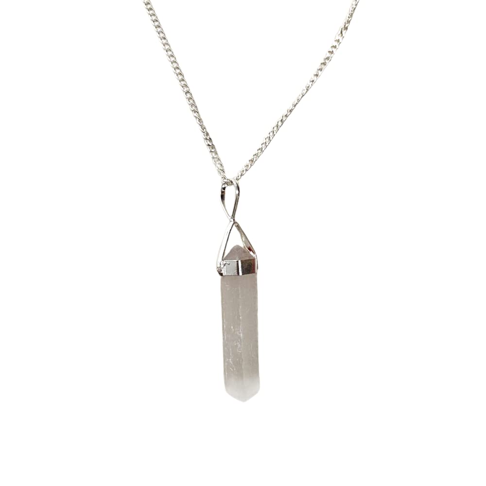 VIE Naturals Double Point Pencil Pendant, Selenite, 25-30mm