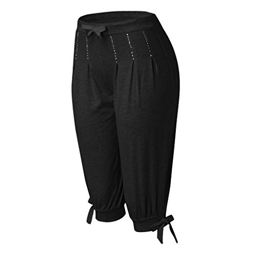 Womens Fashion Pants, Classic Fit Stretch Capri Yoga Pants Baggy Casual Chino Pants Cargo Cropped Harem Trouser (XL, Black)