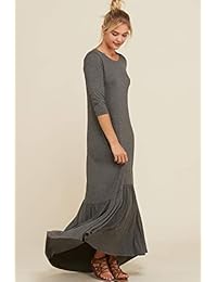 Annabelle - Maxi vestido de cuello redondo con mangas 3 4 y volantes y dobladillo bajo, con bolsillos