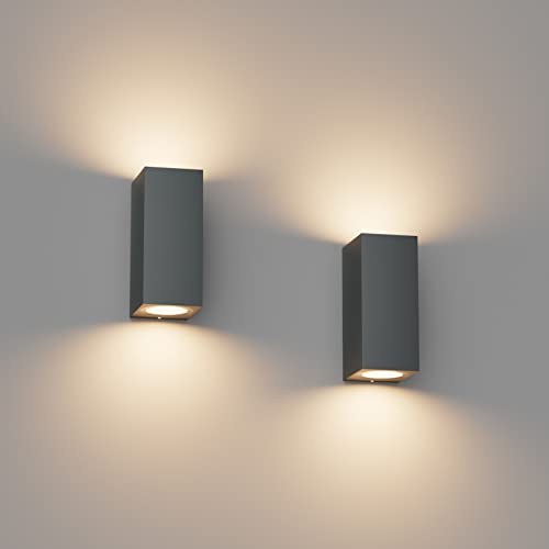 Klighten 2 Pieces Square Wall Lamp Outdoor/Indoor, IP65 Waterproof Anthracite Outdoor Wall Sconce, GU10 Modern Aluminium Wall Light for Gardens, Hallway Terrace, Bulb Not Included