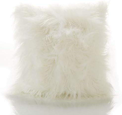 Chic Mohair Mongolian Long Pile Faux Fur Fluffy Filled Cushion/Cover (Ivory White, Cushion Cover Only)