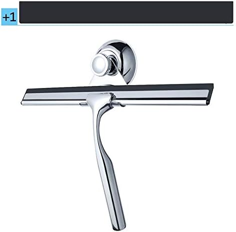 Aoligei Bathroom Shower Squeegee, Bathroom Shower Door Scraper for Tile Mirror Floor Window Glass with Suction Cup Hook Holder Stainless Steel Car Squeegy Silicone Rubber Blade Wiper，Silver