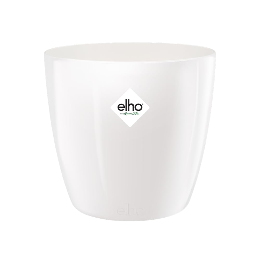 elho Brussels Diamond Round 14 - Flower Pot Indoor - 100% Recycled Plastic - Ø 13.6 x H 12.5 cm - White/White