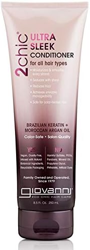 Giovanni 2chic Brazilian Keratin and Argan Oil Ultra Sleek Conditioner 250 ml, Black, 250 ml (Pack of 1)