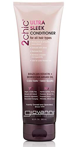 Giovanni Organic 2Chic Brazilian Keratin & Argan Oil Conditioner with No Parabens, No Sulphates, No Mineral Oil, No Colours, No PEG, USDA Certified Organic, For all hair types 250ml (Made in USA)