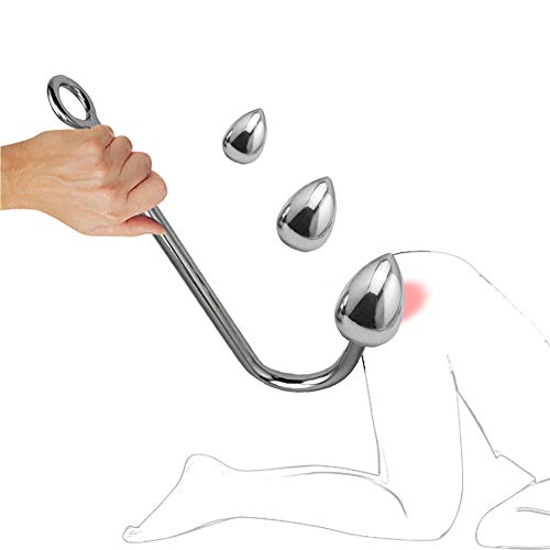 FST Stainless Steel Anal Hook, Buttplug Hook with 3 Interchangeable Heart Balls BDSM Slave Games Anal Sex Toys for Couple Gay Lesbian