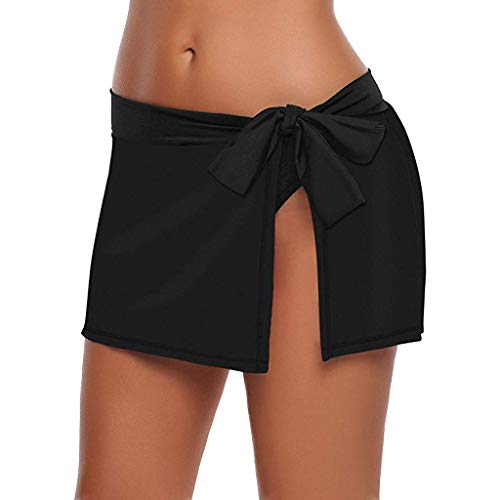 ANJUNIE Women's Lace up Sandbar Swim Skort Skirt Bikini Bottom Bowknot Side Swimsuit with Brief(Black,M)