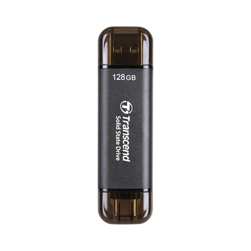 Transcend ESD310 128GB USB 10Gbps, Type C/A, Schwarz, bis zu 1,050 MB/s, Externe SSD | Dual-Anschluss (USB-C & A) | für iPhone 15/16/17 & Android