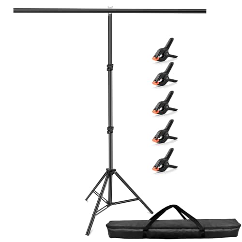 Hemmotop 7x5ft (HxW) T-Shape Photo Backdrop Stand, Portable Green Screen Stand Only with 5 Clip Clamps and Carry Bag, Adjustable Background Support Kit for Birthday, Baby Shower, Parties, Photoshoots