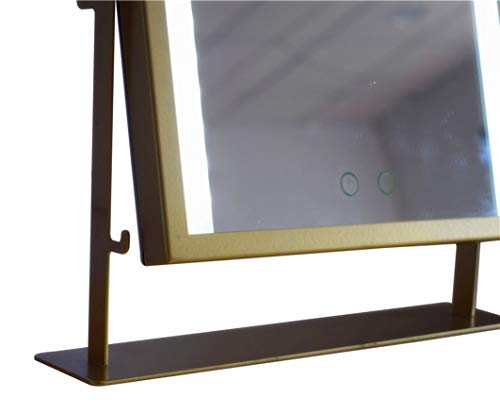 New Hollywood Lighted Vanity Mirror LED Dimmable Makeup Mirror with Lights Desktop Bathroom Mirror 3 Light Source Modes Touch Screen 180° Adjustable Angle (Gold)